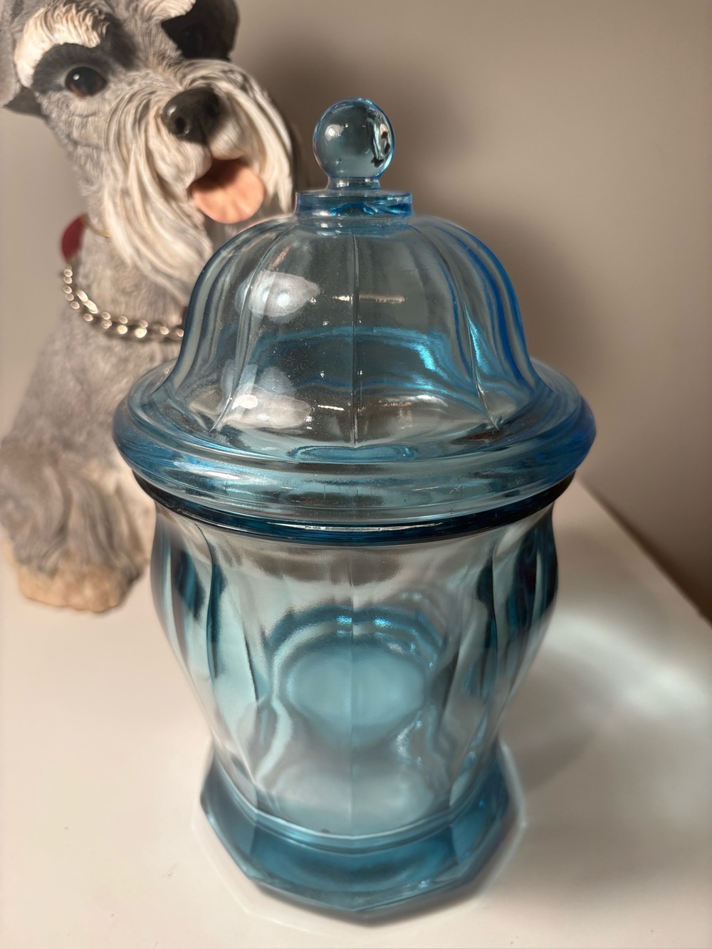 Vintage Indiana glass Azure, blue apothecary or Candy jar with lid